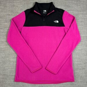 The North Face Womens Pink Black Fleece Quarter Zip Pullover Small Bright
